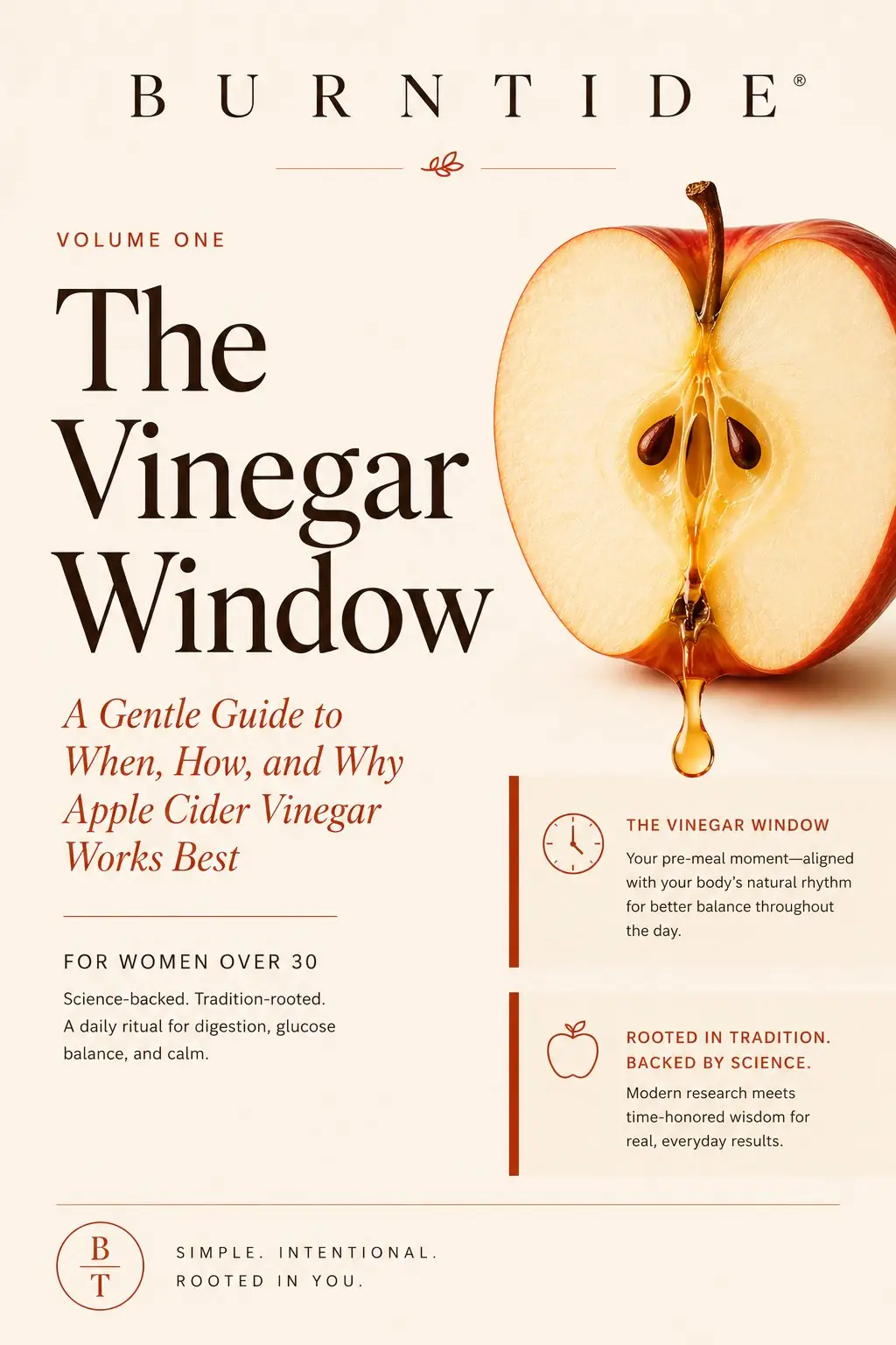 Apple cider vinegar ingredient, featured in BurntTide's free Vinegar Window guide