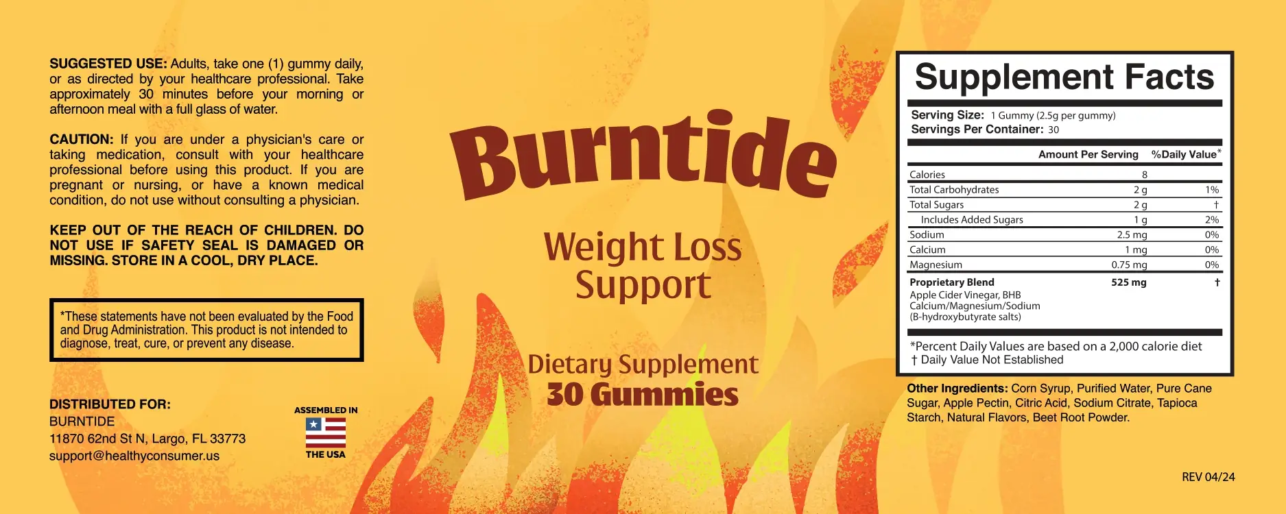 BurntTide Supplement Facts label listing the formula's confirmed ingredients